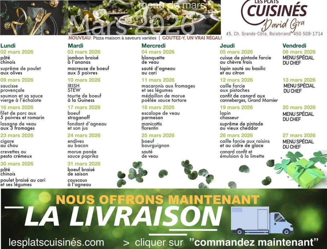 menu du mois de mars